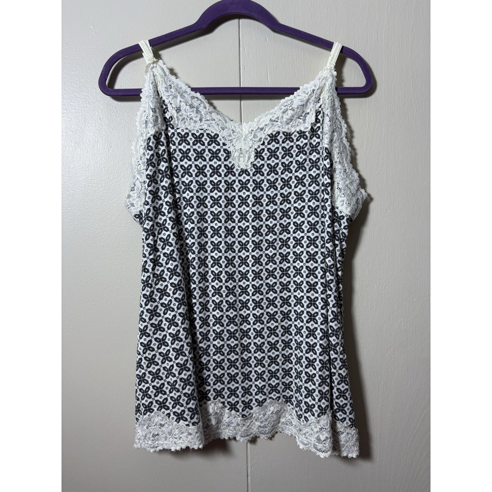 Lane Bryant Lace Trim Cami Tank 22/24 Black White Retro Indie Whimsigoth Pop